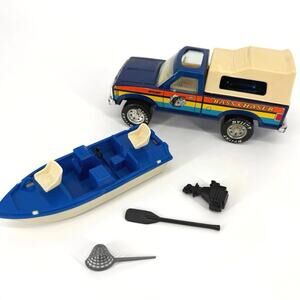 Vtg Nylint Ford Bronco Bass Chaser Metal Truck With Boat Blue Orange Yellow